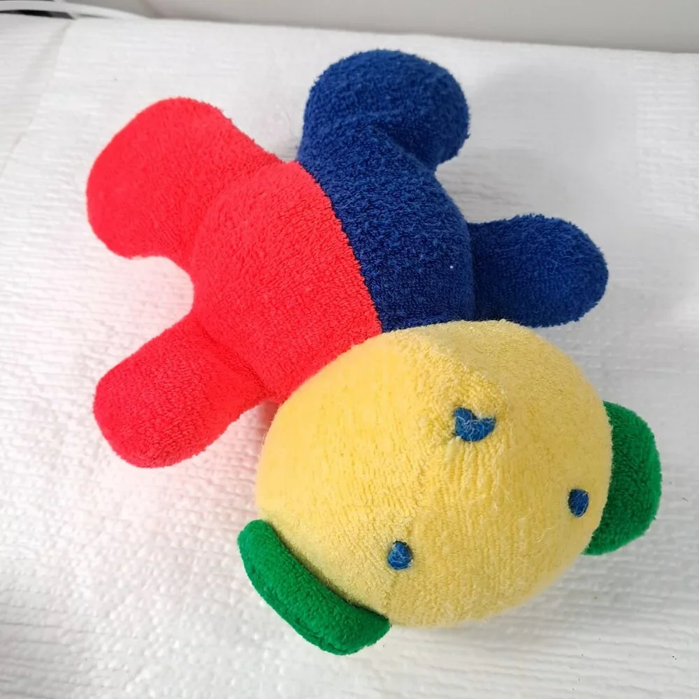 Vintage Eden Teddy Bear Plush Baby Rattle‎ Toy Primary Colorblock Terry cloth